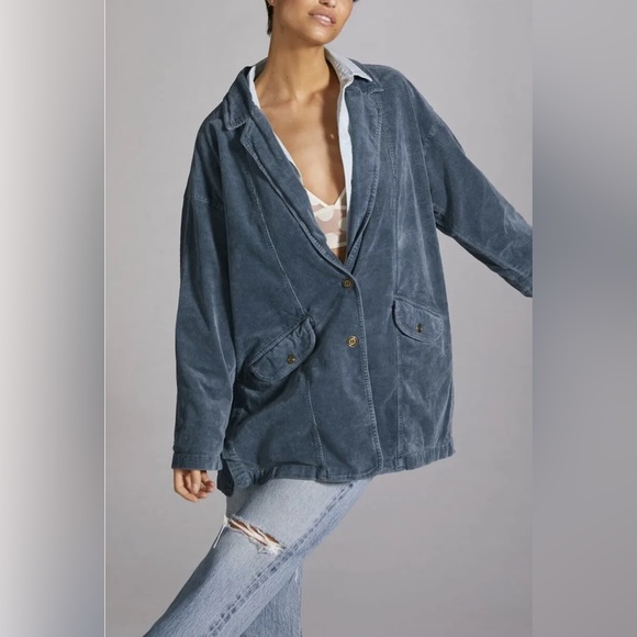 Anthropologie Pilcro Oversized Corduroy Blazer Jacket Coat Shacket Blue - Picture 4 of 16